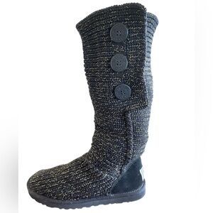 Ugg Australia Classic Cardy Knit Tall Sweater Boots in A Black And Gold Size 9
